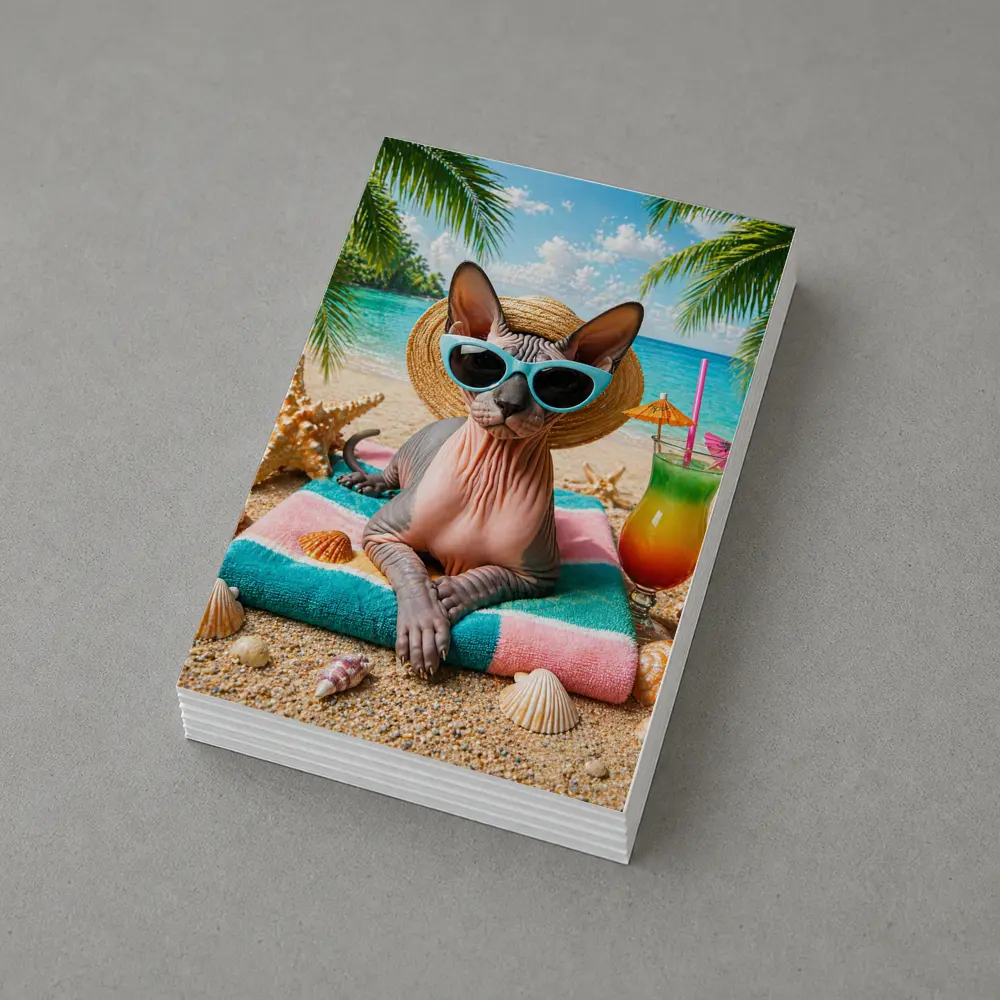 Sphynx Cat Relaxing On Tropical Beach – Postcards