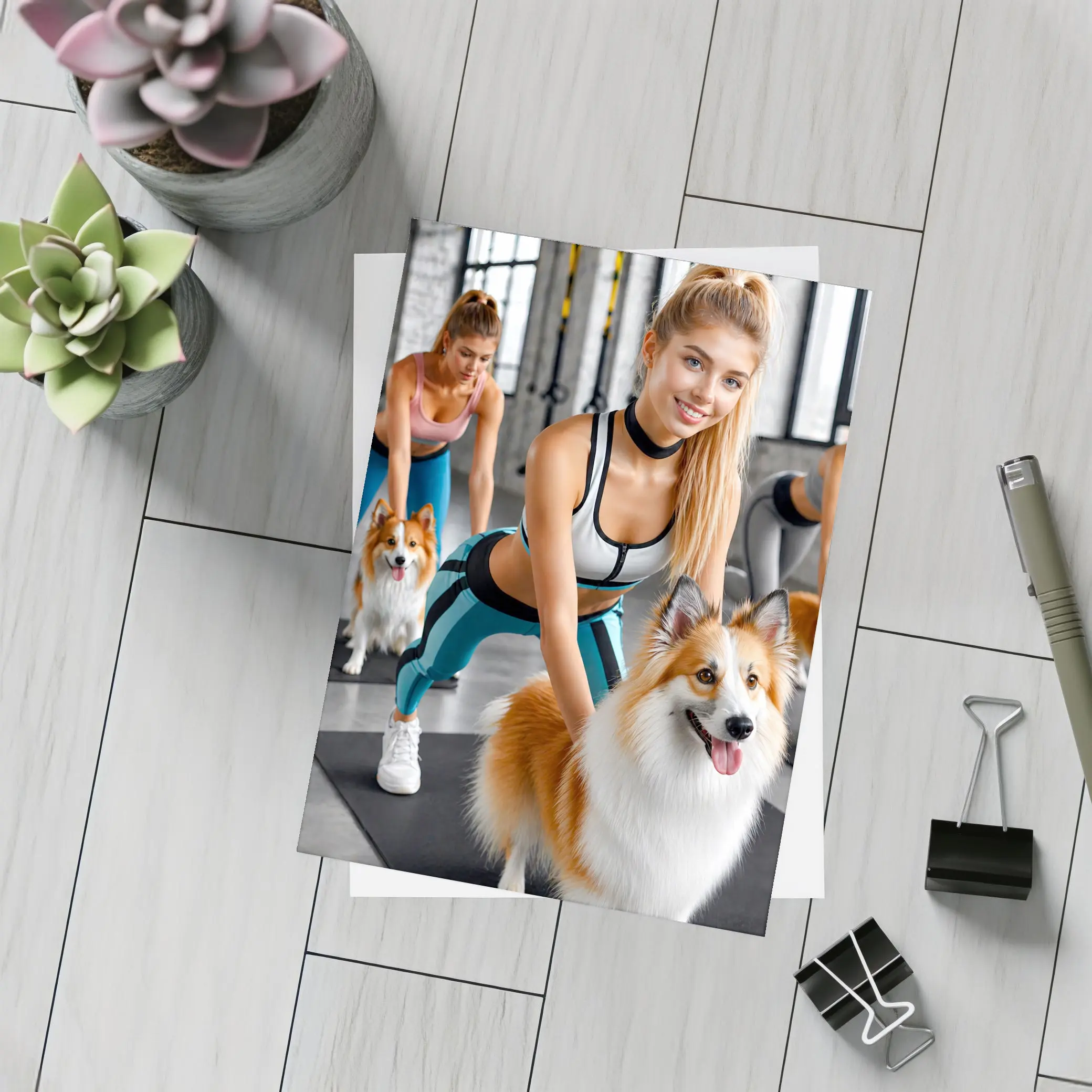 Women Working Out With Shetland Sheepdogs Gym – Postcards