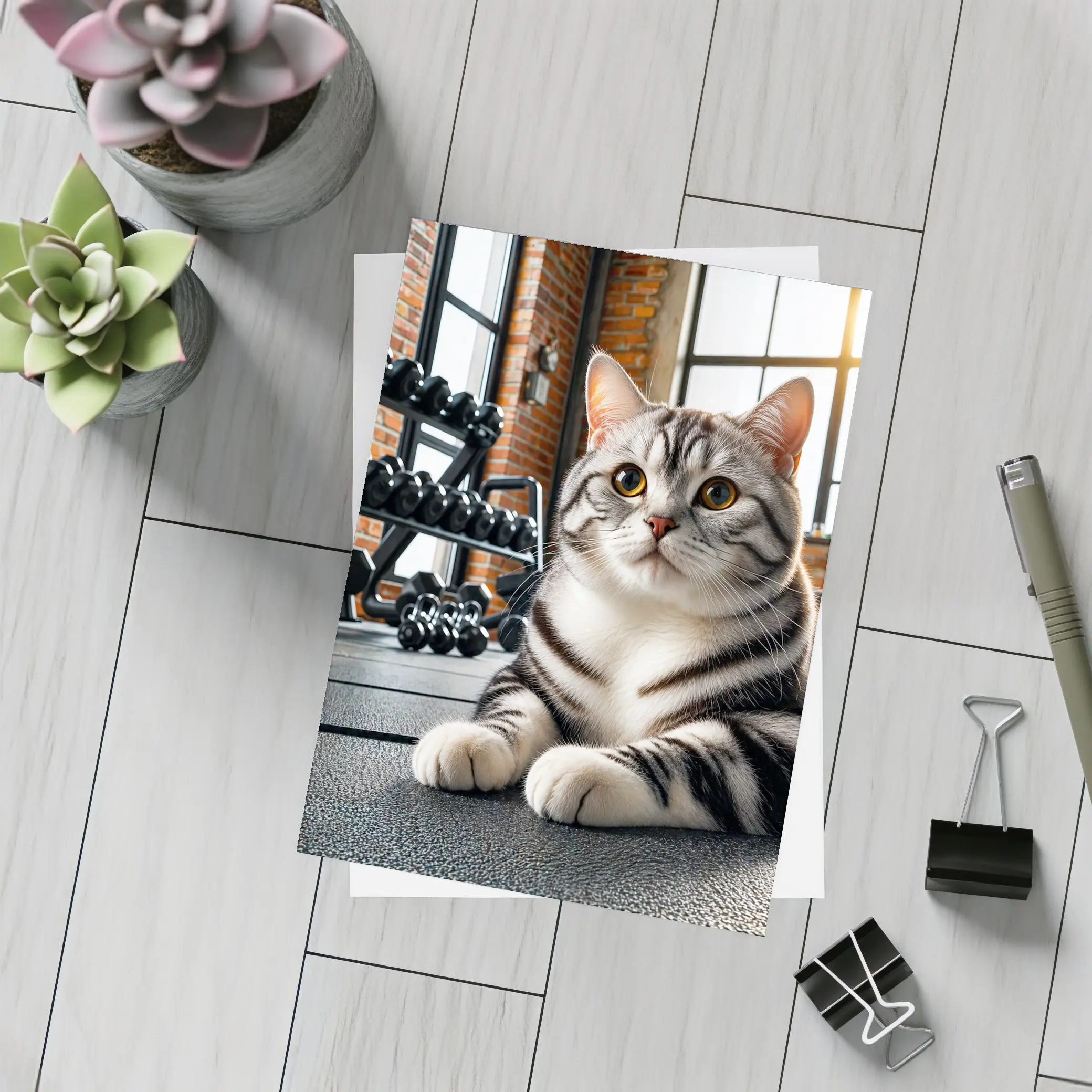 American Shorthair Cat Gym Fitness Setting – Postcards