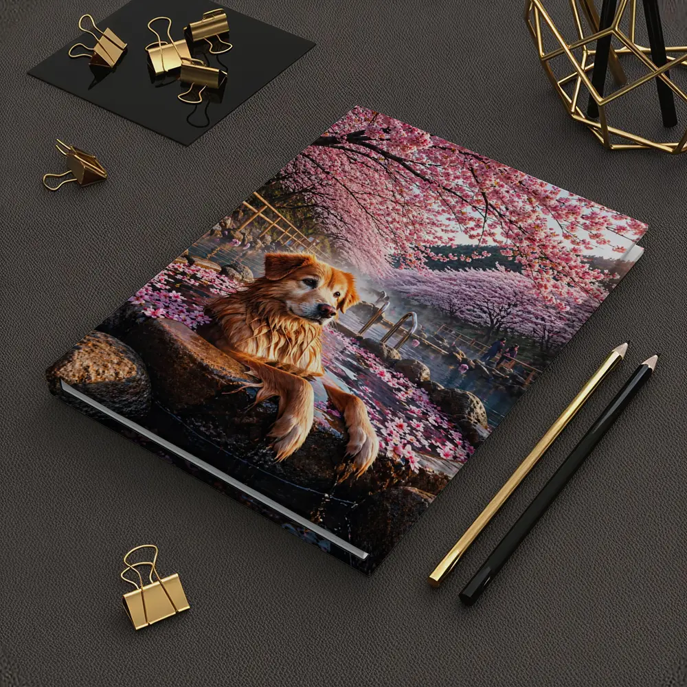 Golden Retriever Soaking in Cherry Blossom Onsen – Notebooks