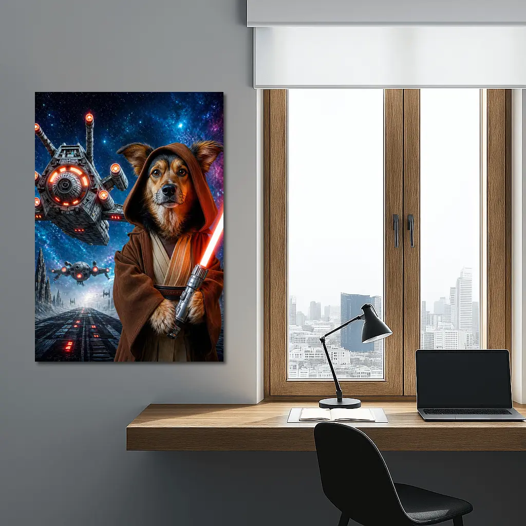 Jedi Dog With Lightsaber In Space – Wall Art