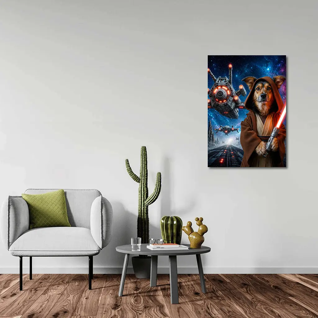 Jedi Dog With Lightsaber In Space – Wall Art