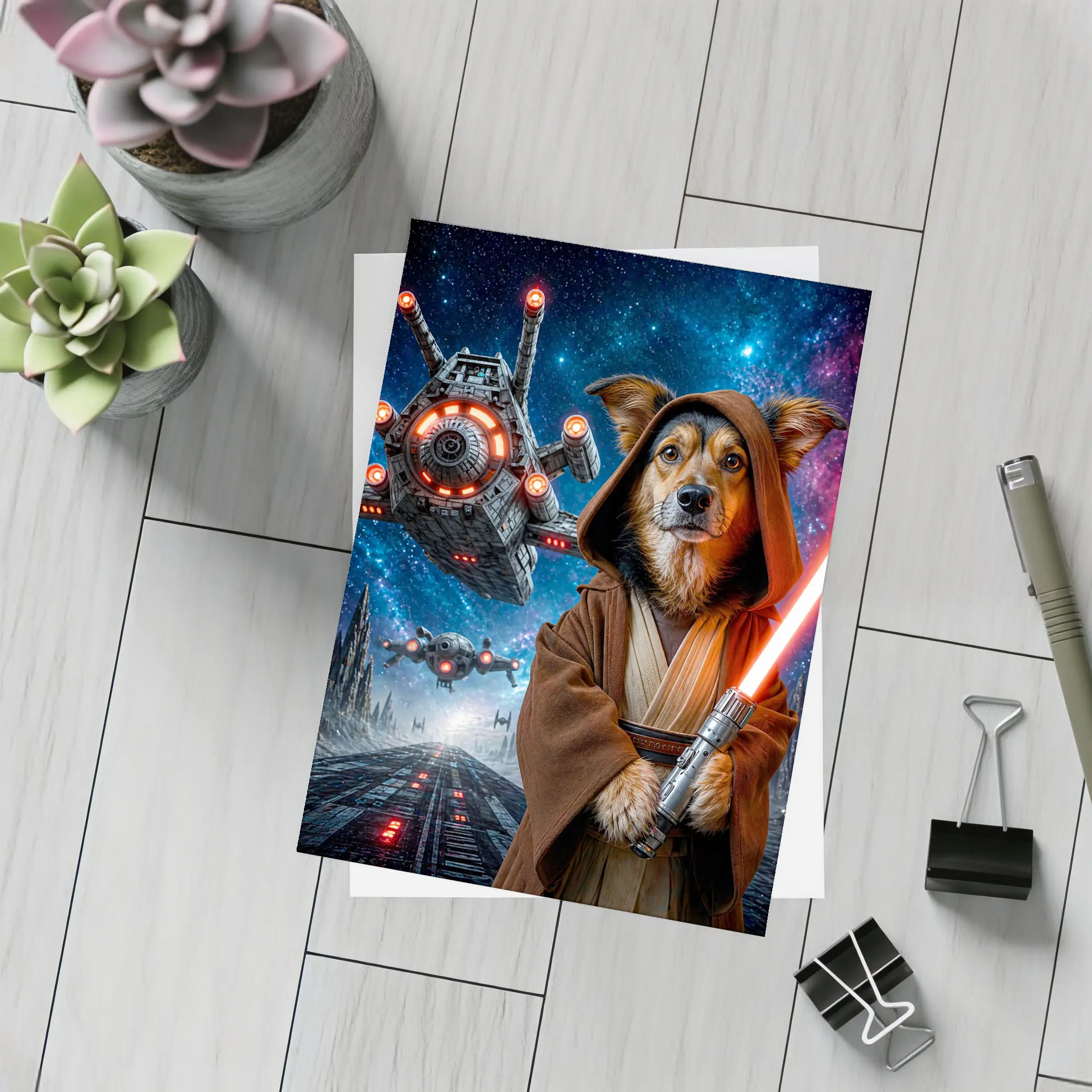 Jedi Dog With Lightsaber In Space – Postcards