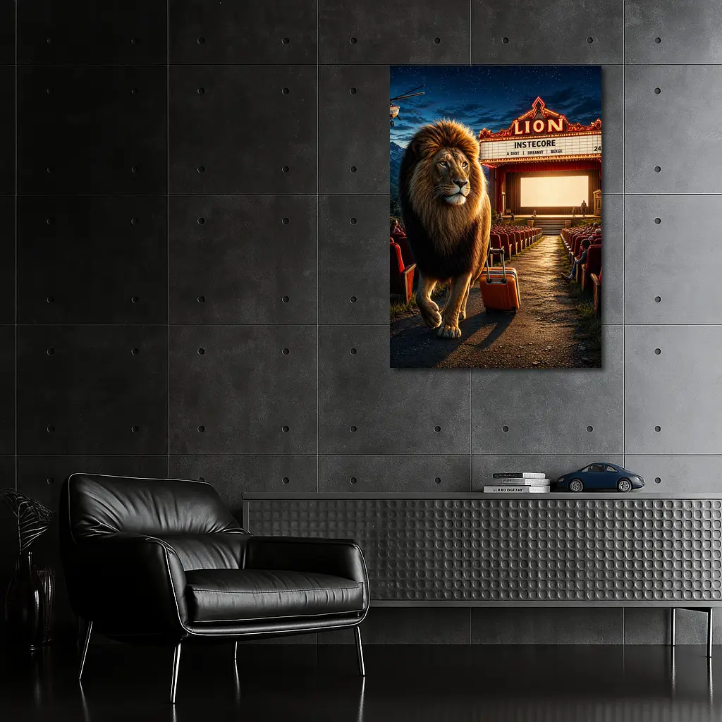Lion Walking Into Open Air Cinema Night – Wall Art
