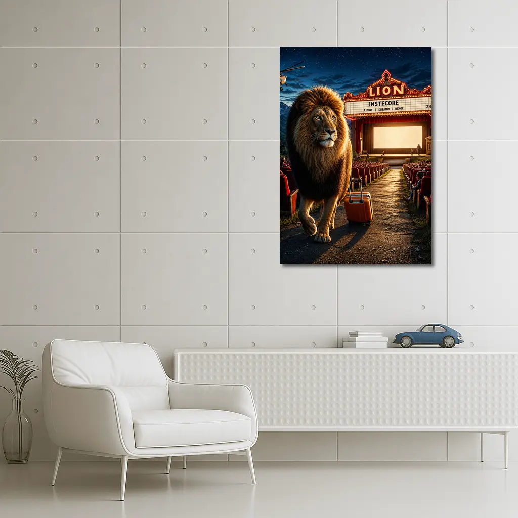 Lion Walking Into Open Air Cinema Night – Wall Art