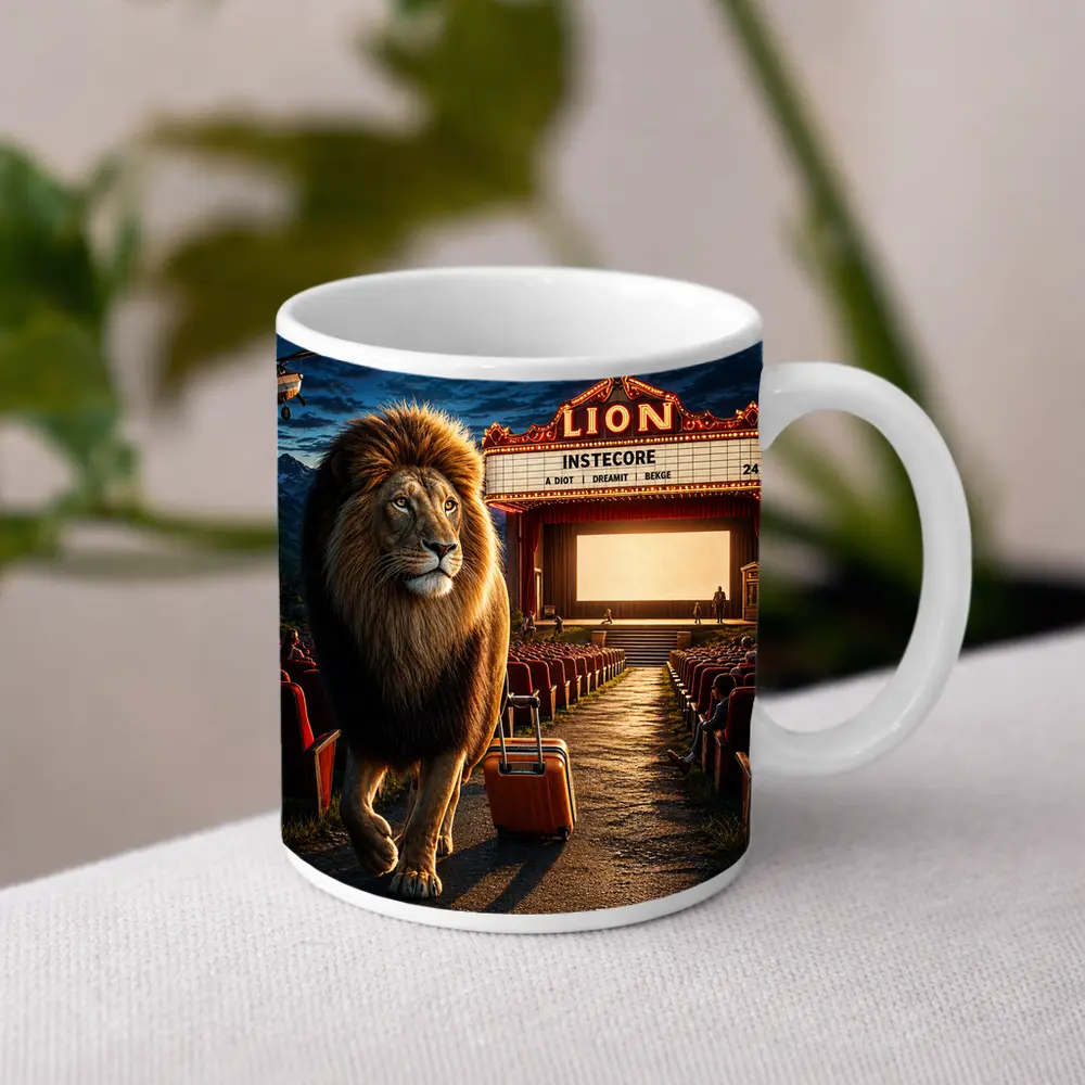 Lion Walking Into Open Air Cinema Night – Mugs