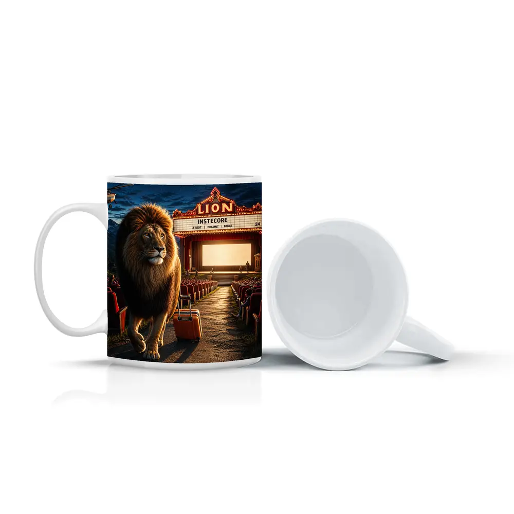 Lion Walking Into Open Air Cinema Night – Mugs