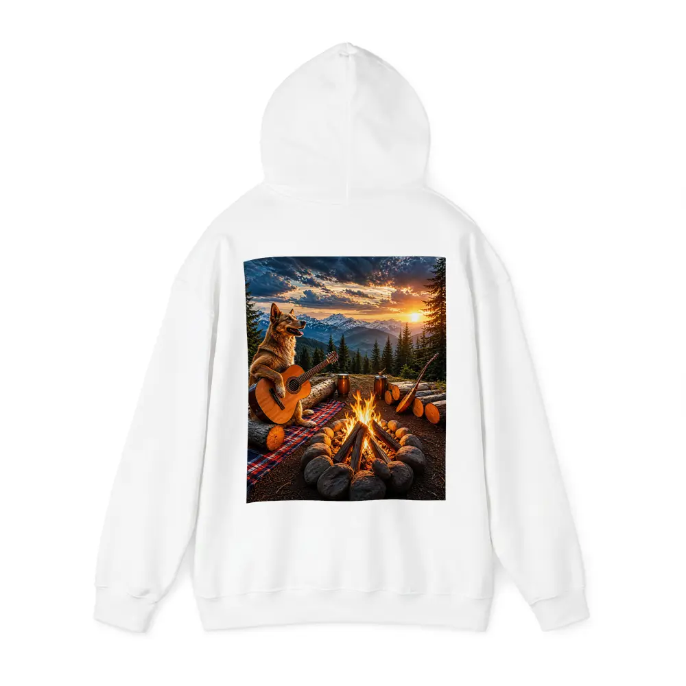 German Shepherd Playing Guitar Mountain Campfire Sunset – Hoodies