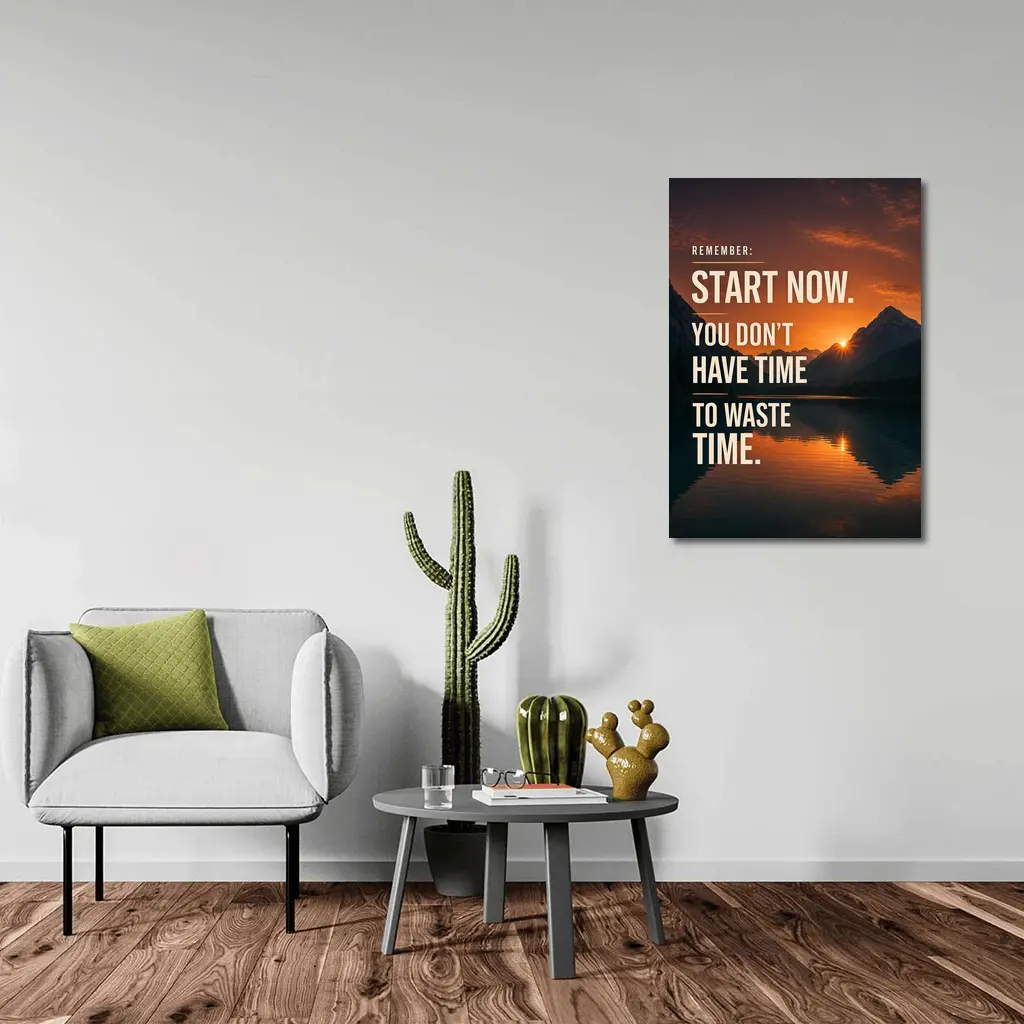 Start Now Motivational Quote Mountain Sunset – Wall Art