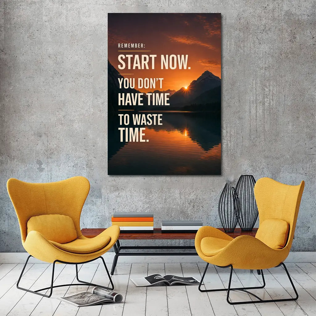 Start Now Motivational Quote Mountain Sunset – Wall Art