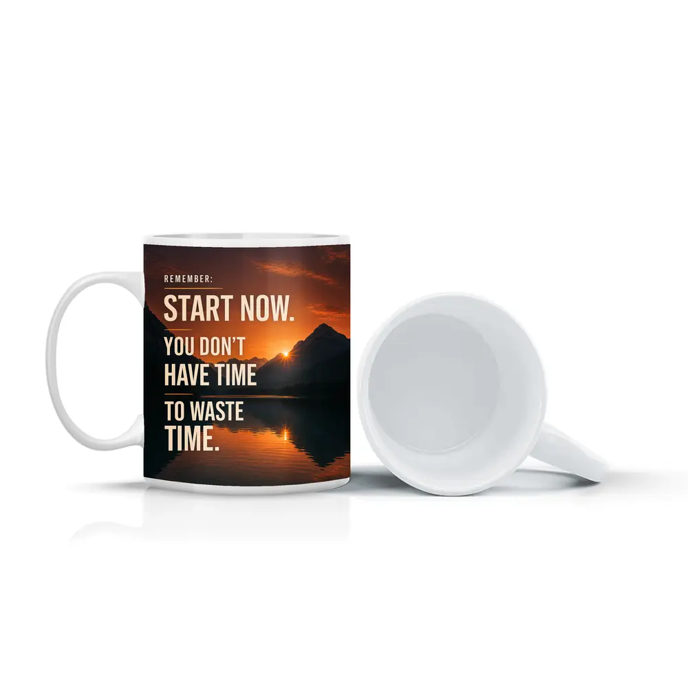 Start Now Motivational Quote Mountain Sunset – Mugs