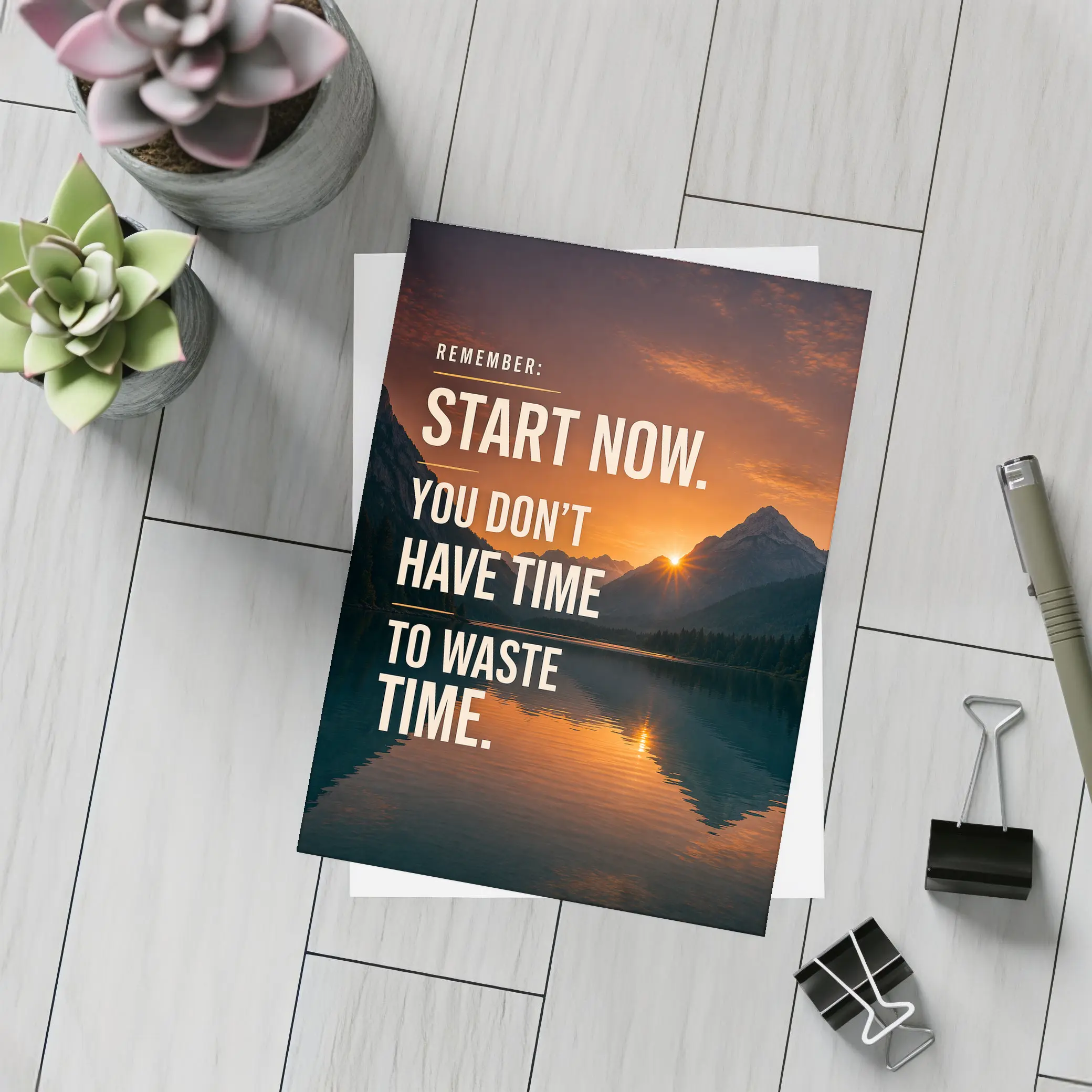 Start Now Motivational Quote Mountain Sunset – Postcards