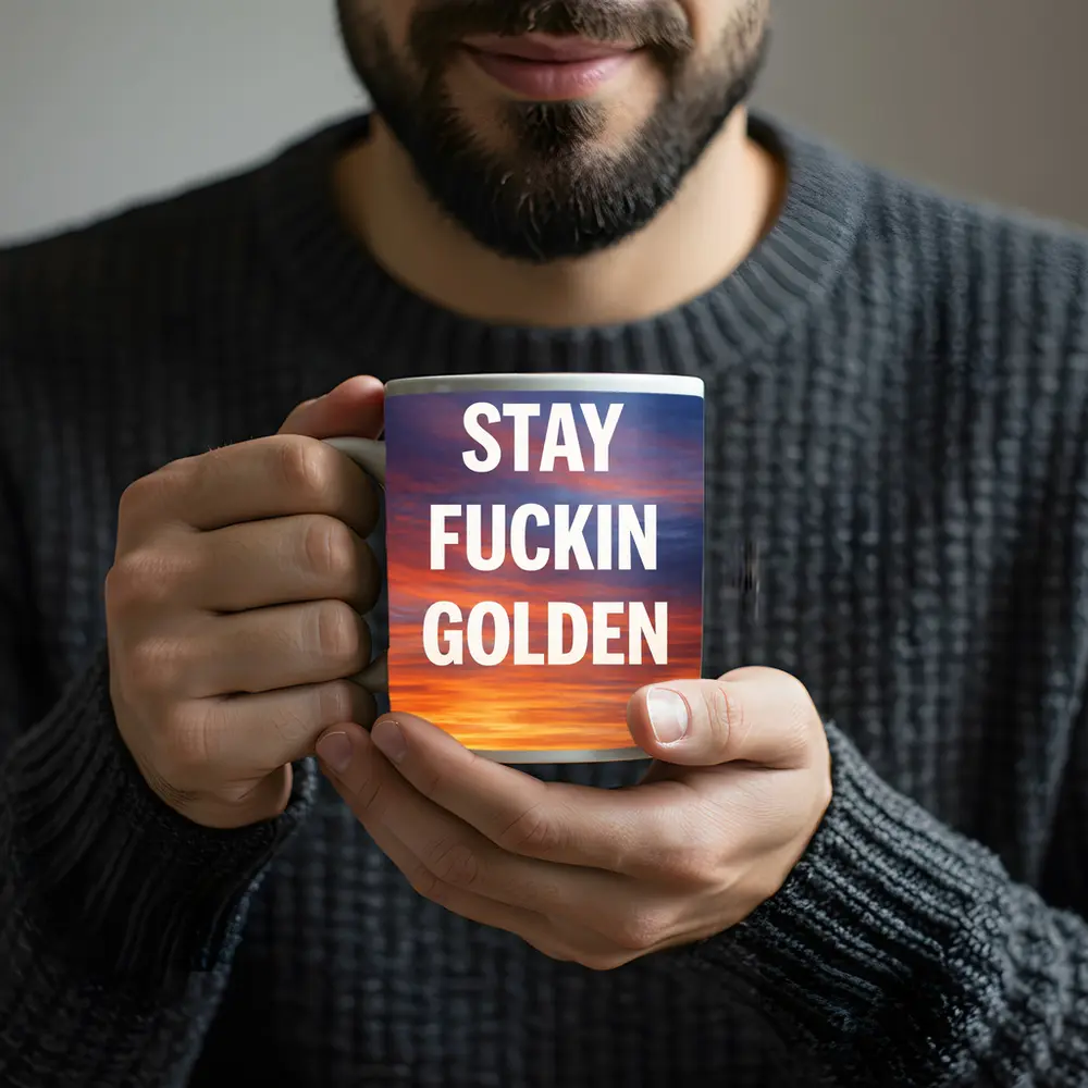 Stay Fuckin Golden Bold Sunset Quote – Mugs
