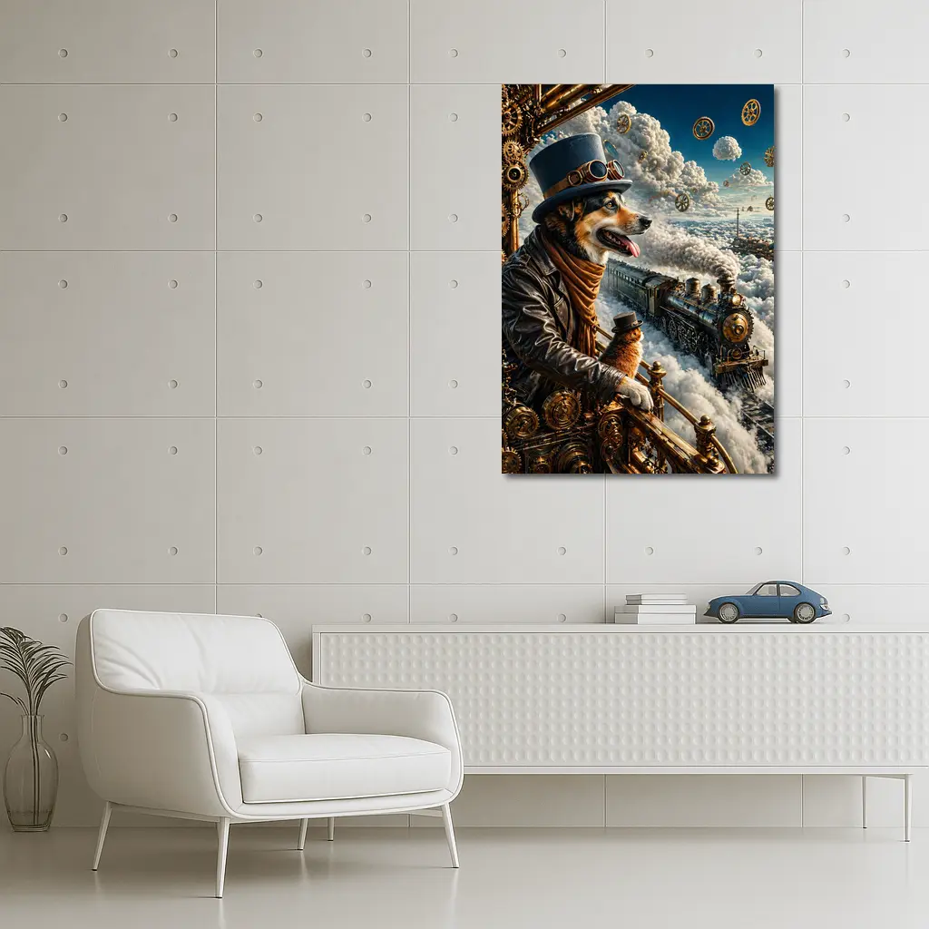 Steampunk Corgi Dog Top Hat Steam Train – Wall Art