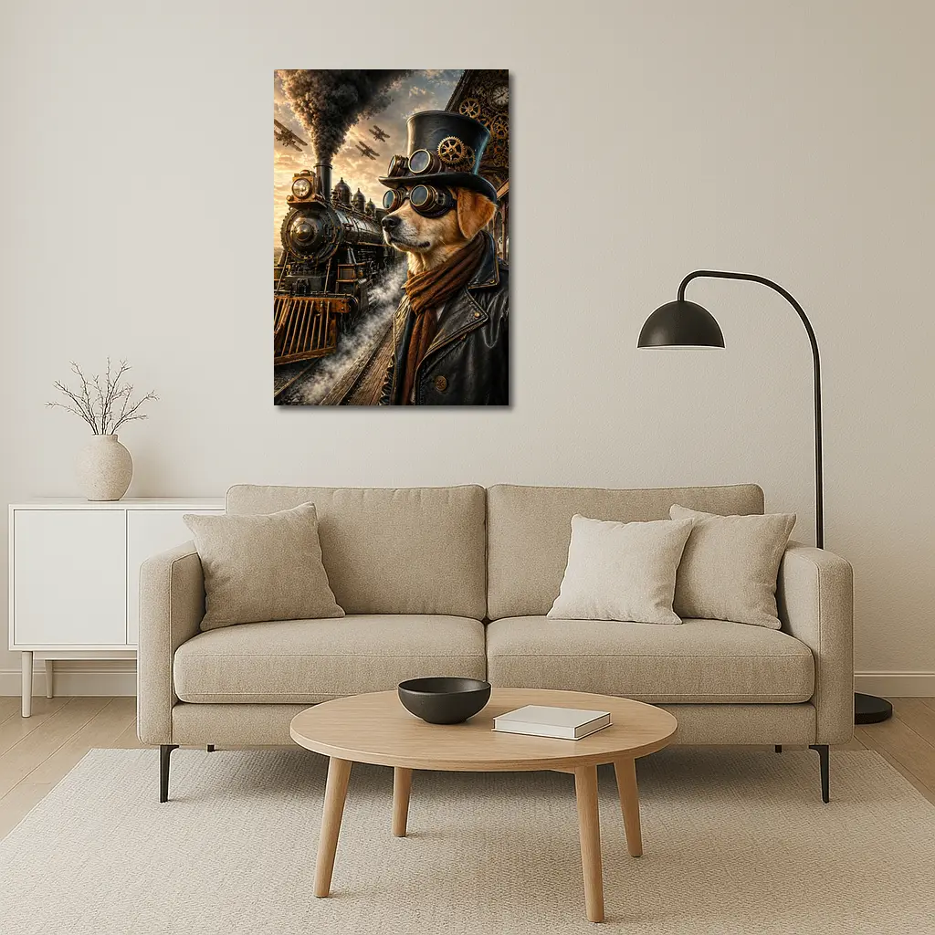 Steampunk Dog Top Hat Goggles Train Station – Wall Art