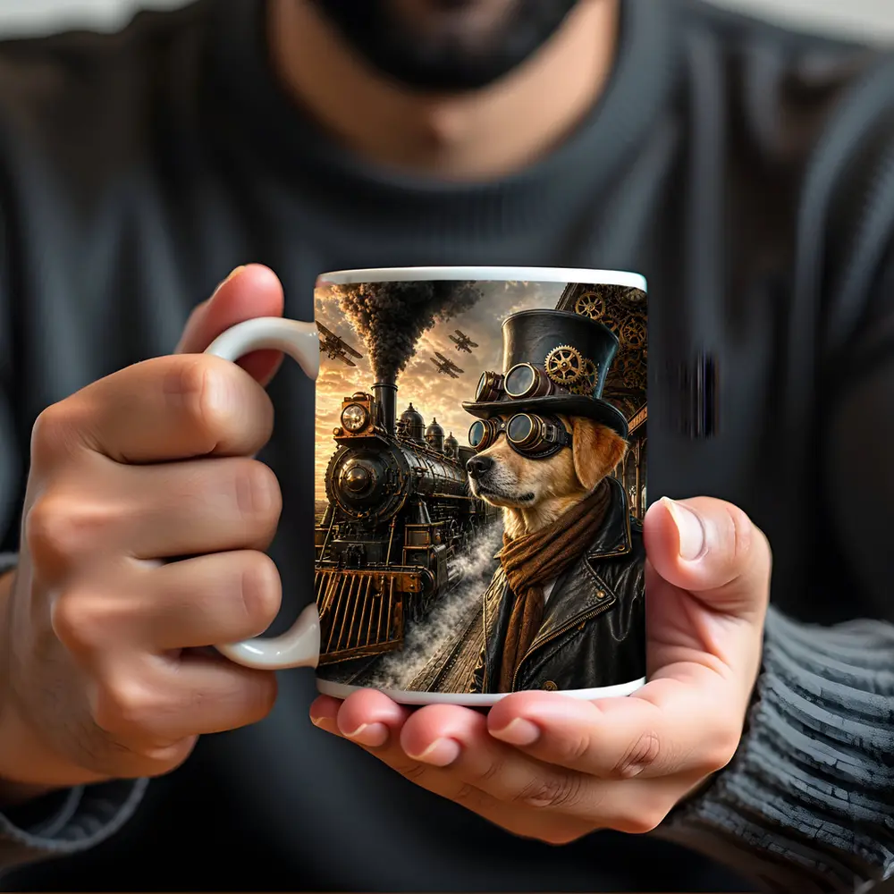 Steampunk Dog Top Hat Goggles Train Station – Mugs
