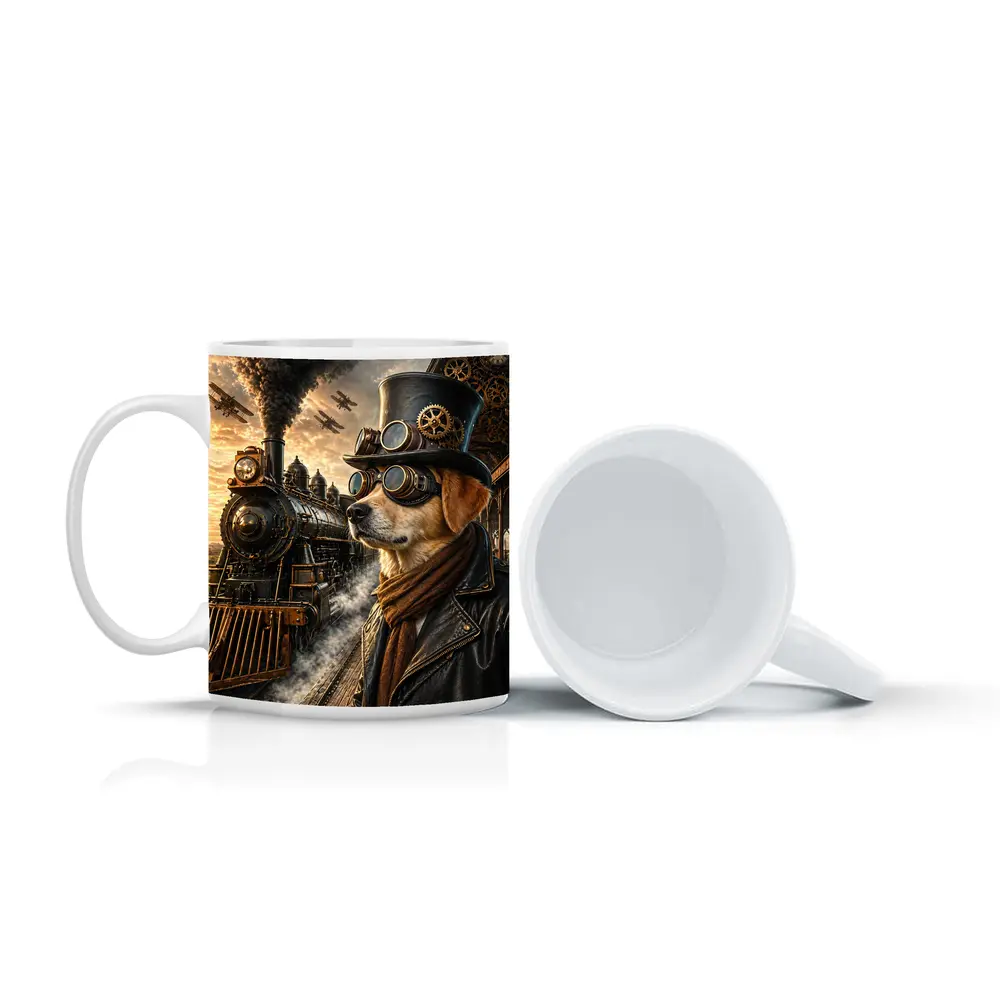 Steampunk Dog Top Hat Goggles Train Station – Mugs