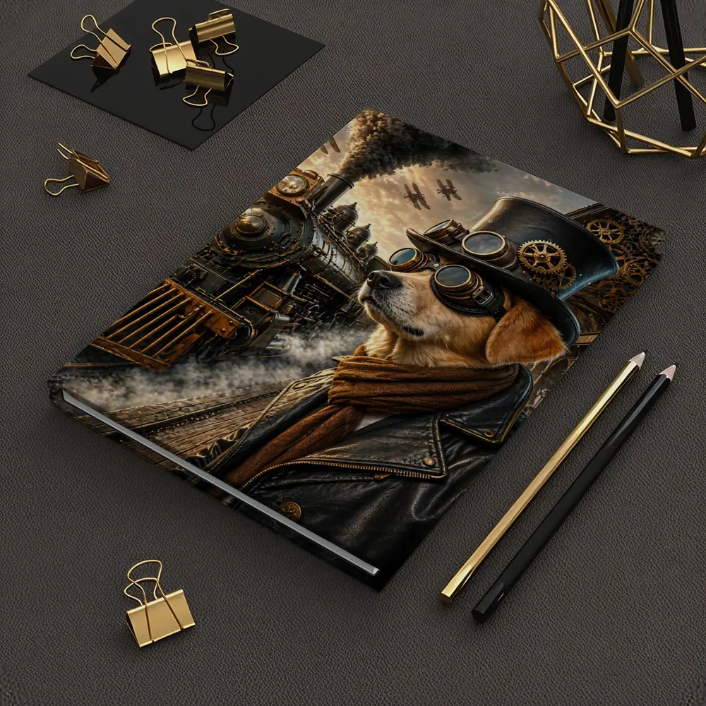 Steampunk Dog Top Hat Goggles Train Station – Notebooks