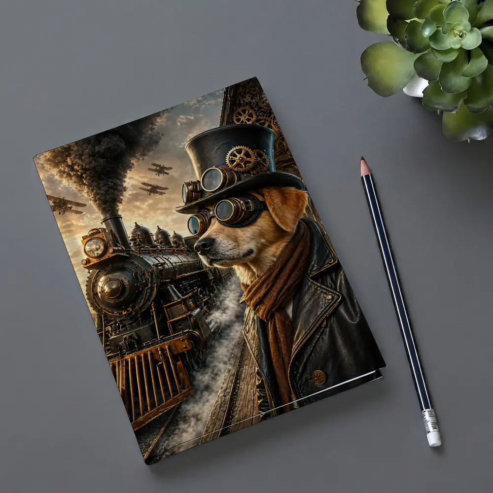 Steampunk Dog Top Hat Goggles Train Station – Notebooks