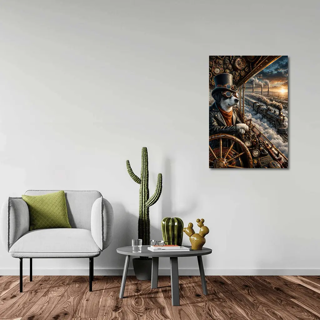 Steampunk Dog Pilot Top Hat Steam Train – Wall Art