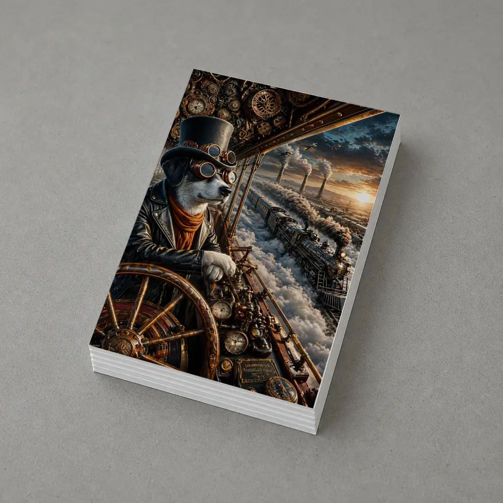 Steampunk Dog Pilot Top Hat Steam Train – Postcards