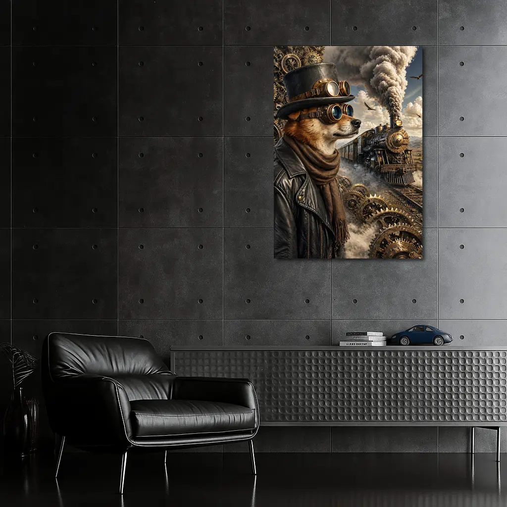 Steampunk Dog Top Hat Steam Train – Wall Art