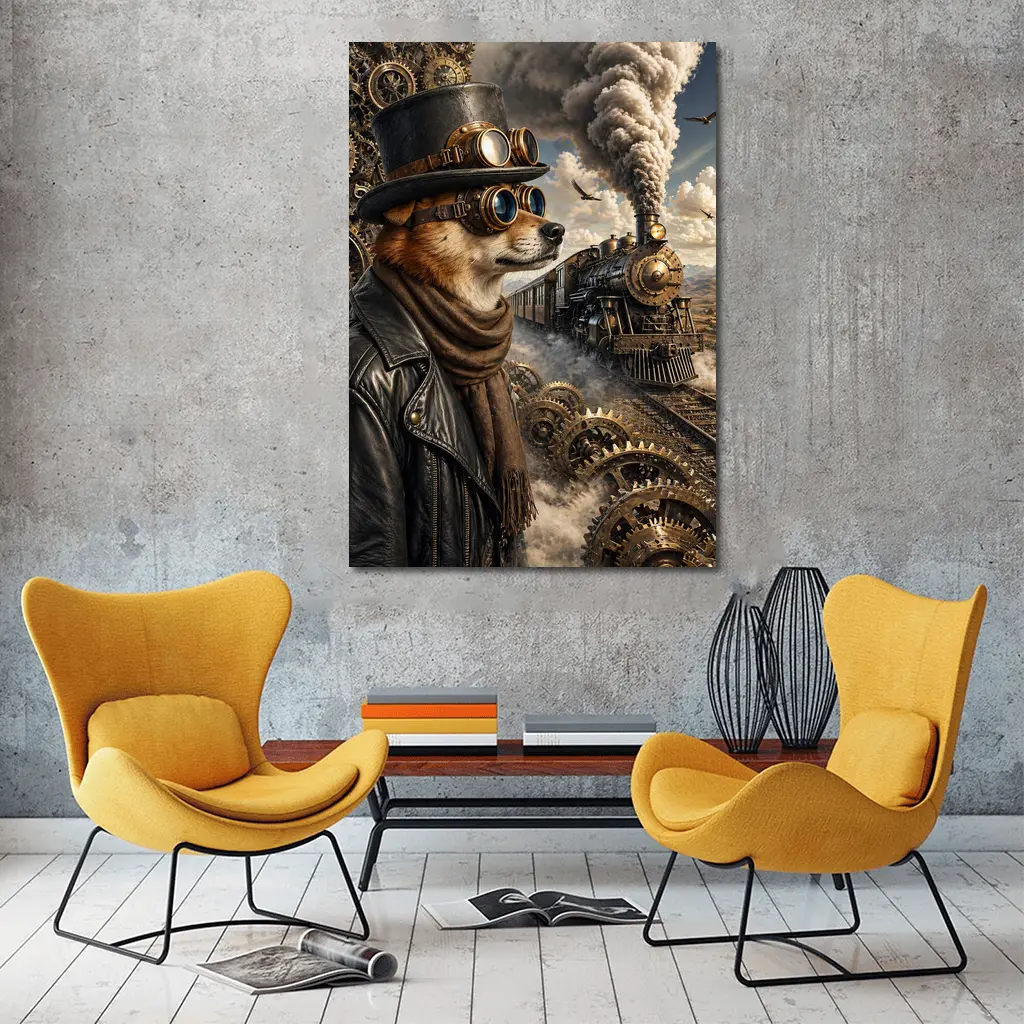 Steampunk Dog Top Hat Steam Train – Wall Art
