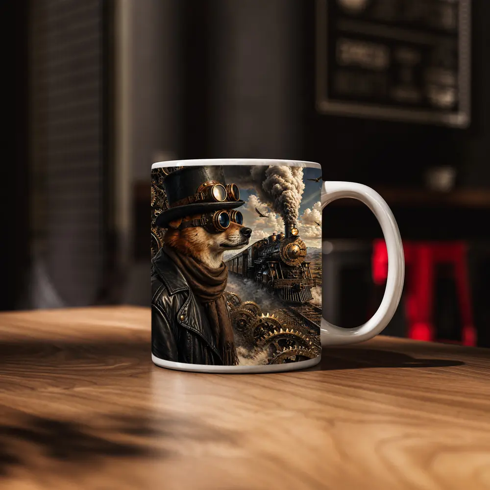 Steampunk Dog Top Hat Steam Train – Mugs