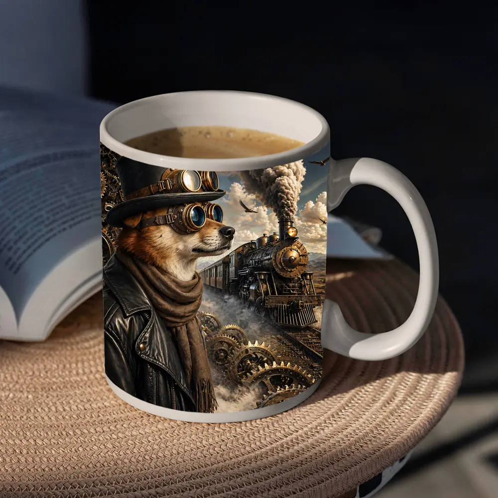 Steampunk Dog Top Hat Steam Train – Mugs
