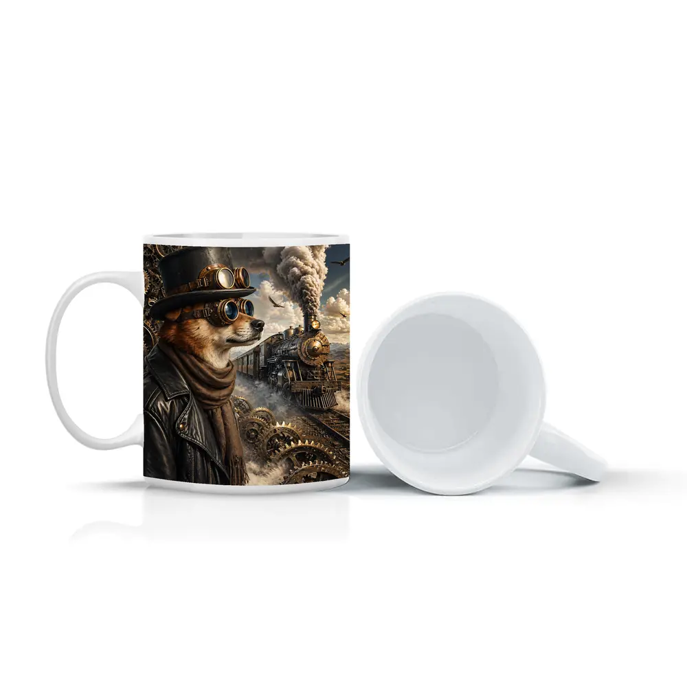 Steampunk Dog Top Hat Steam Train – Mugs