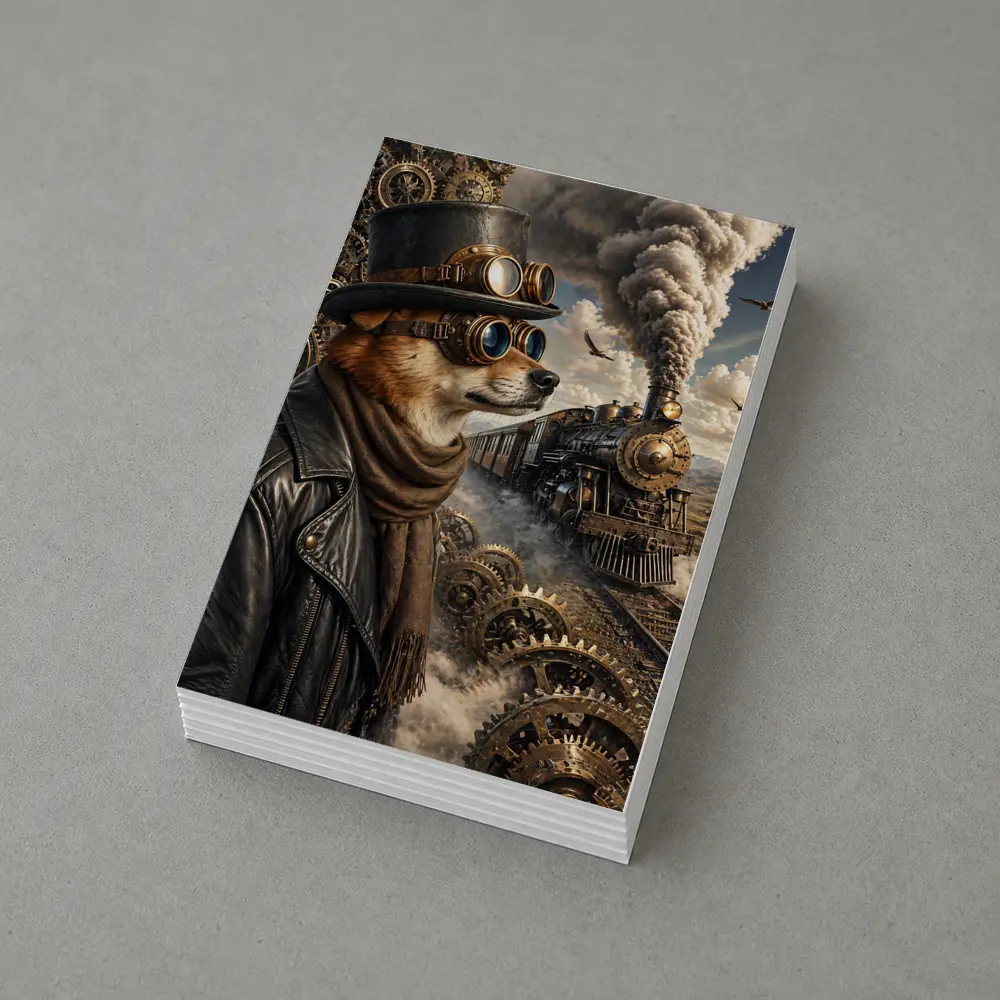 Steampunk Dog Top Hat Steam Train – Postcards