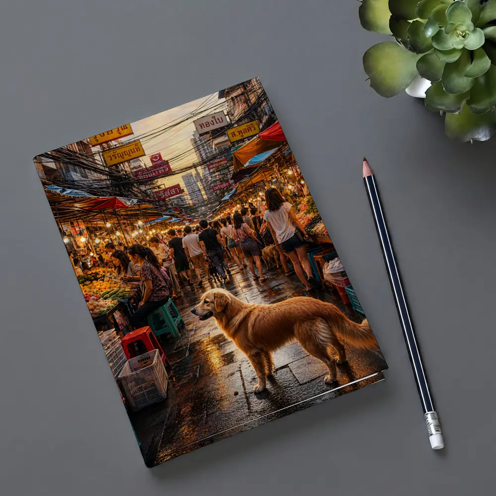 Golden Retriever Bangkok Thailand Street Market – Notebooks