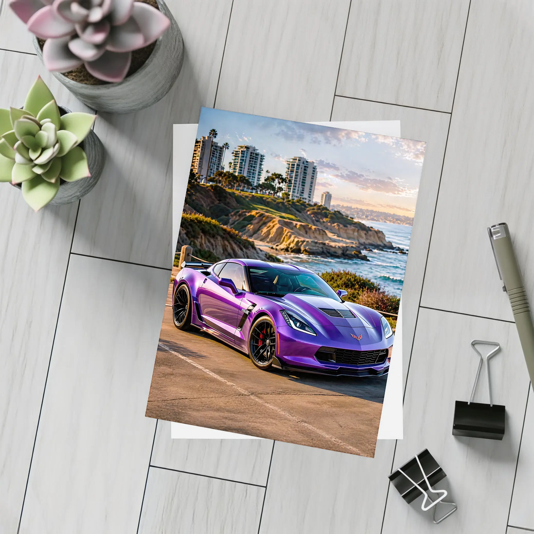Purple Chevrolet Corvette Z06 Coastal Sunset – Postcards