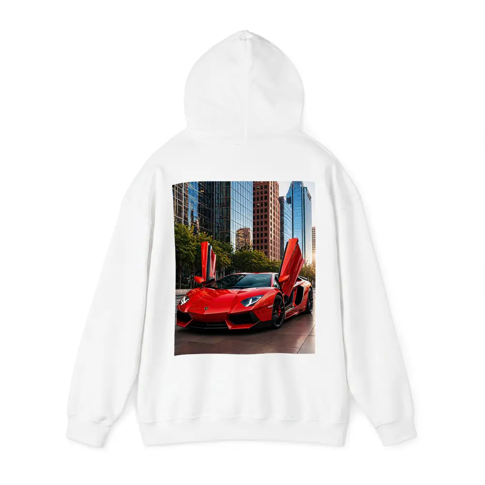 Red Lamborghini Aventador City Skyline Background – Hoodies