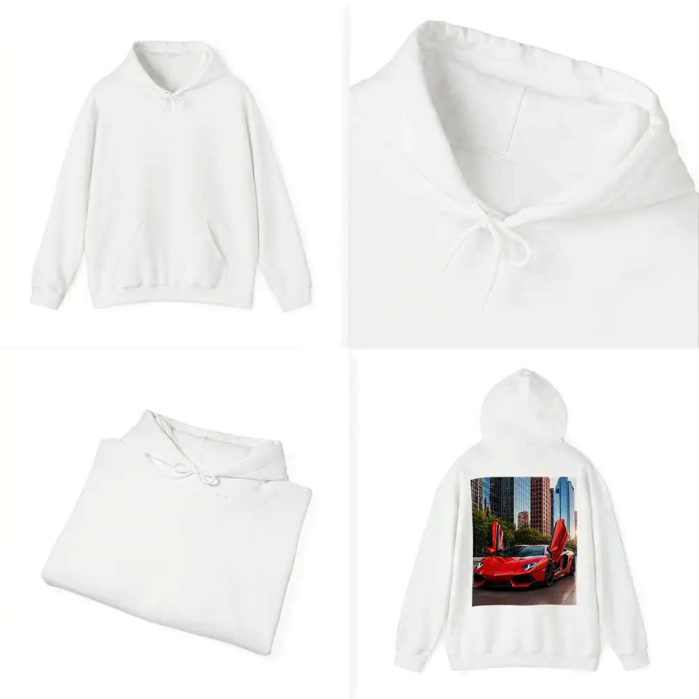 Red Lamborghini Aventador City Skyline Background – Hoodies