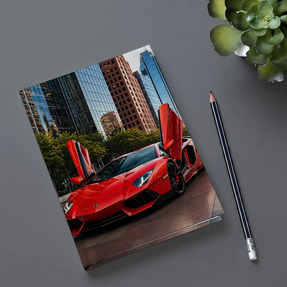 Red Lamborghini Aventador City Skyline Background – Notebooks