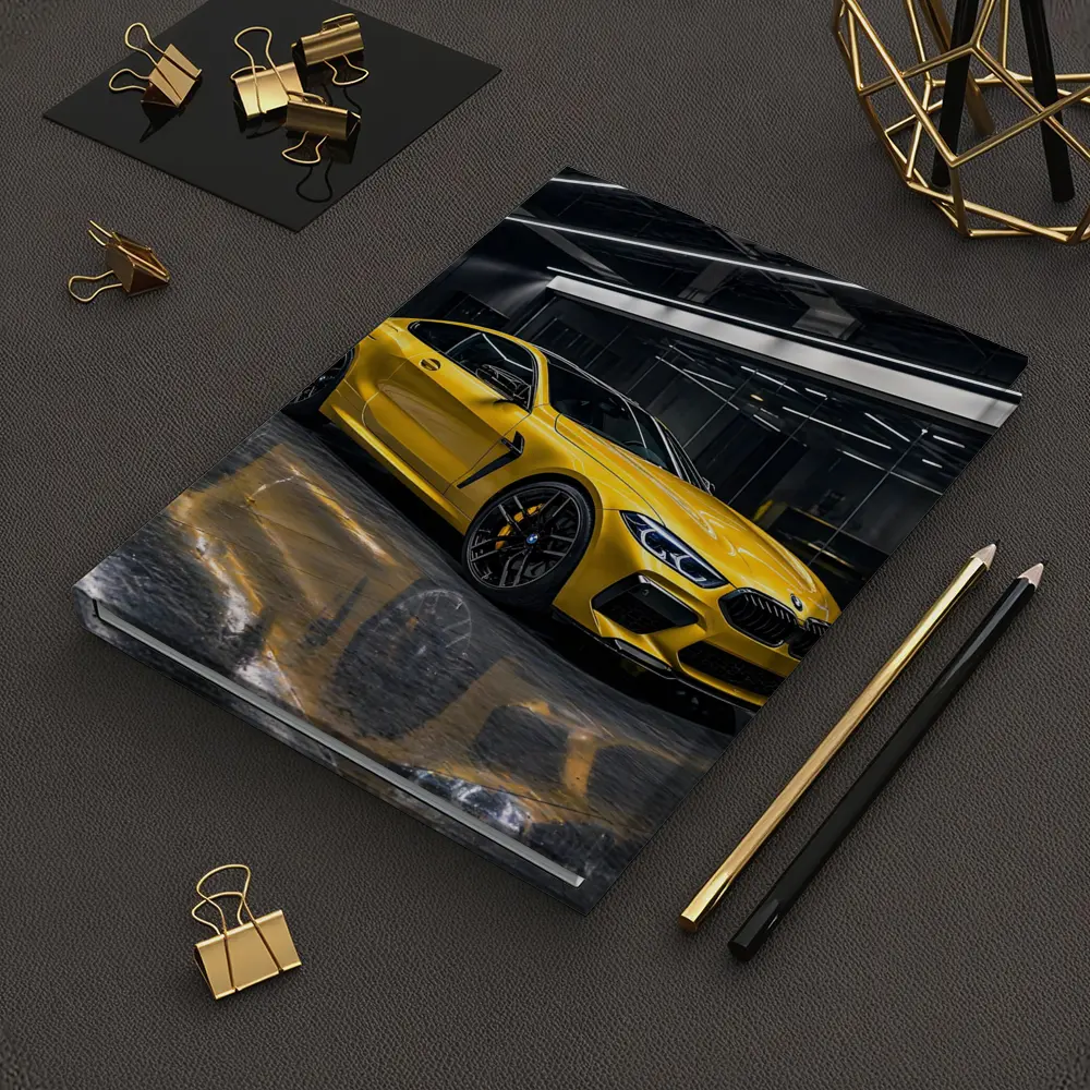 Yellow BMW M8 Parked in Dark Garage – Notebooks