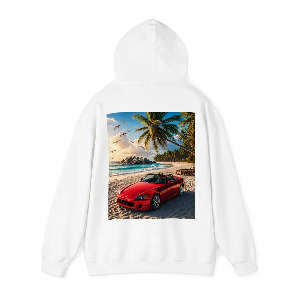 Red Honda S2000 Parked on Tropical Beach – Hoodies