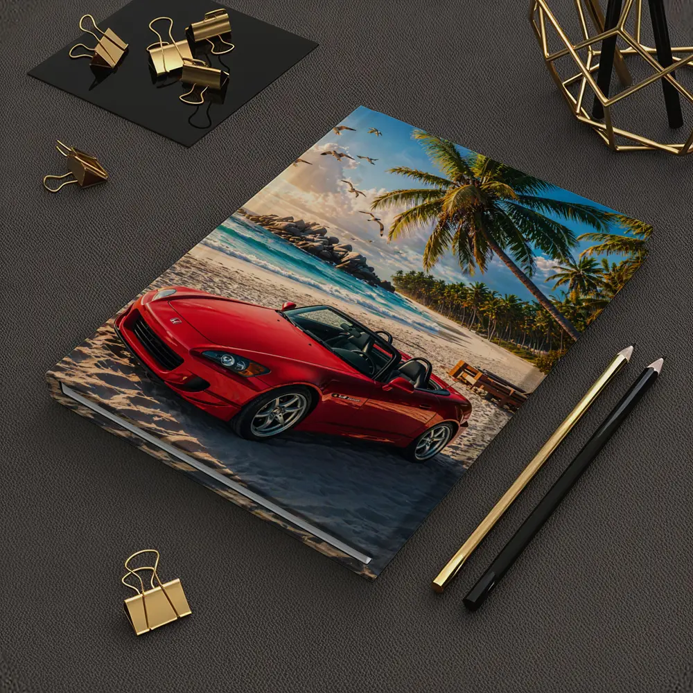 Red Honda S2000 Parked on Tropical Beach – Notebooks