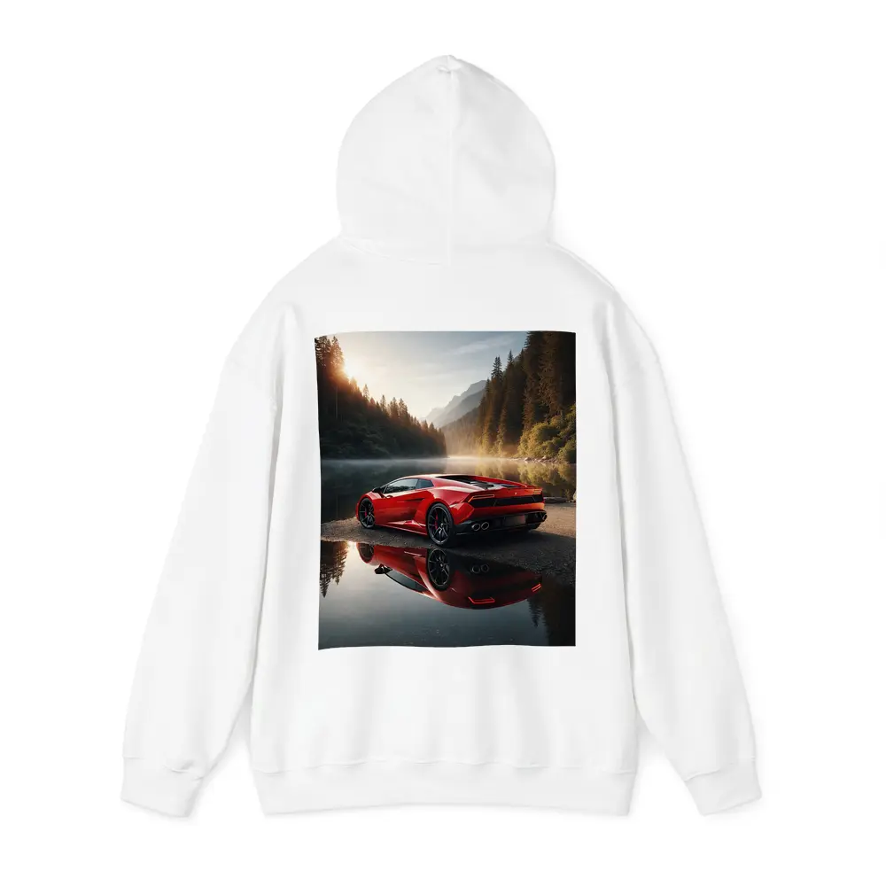 Red Lamborghini Huracan Forest Lake Reflection – Hoodies