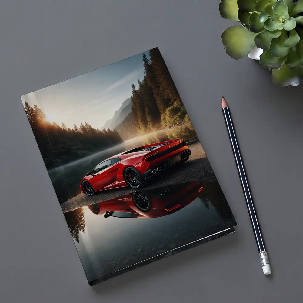 Red Lamborghini Huracan Forest Lake Reflection – Notebooks