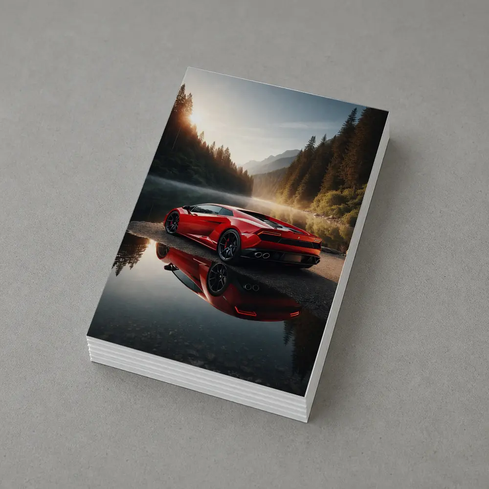 Red Lamborghini Huracan Forest Lake Reflection – Postcards