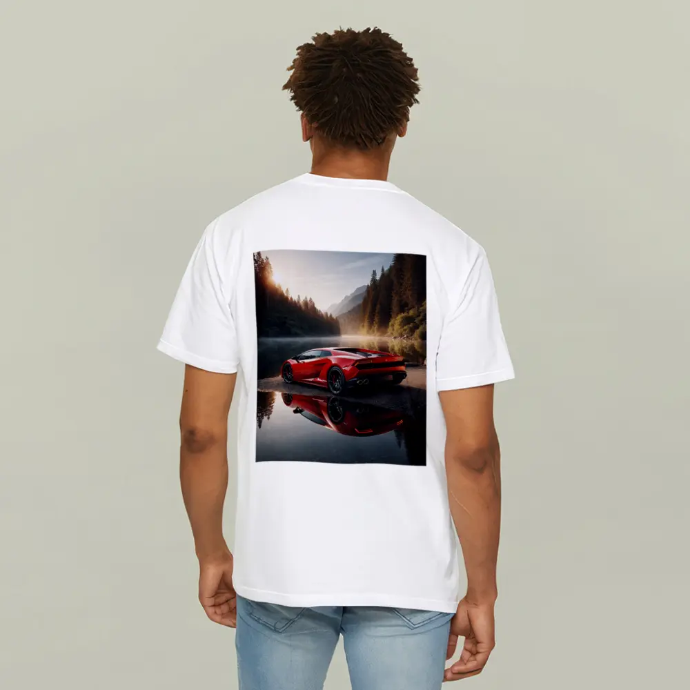 Red Lamborghini Huracan Forest Lake Reflection – T-Shirts