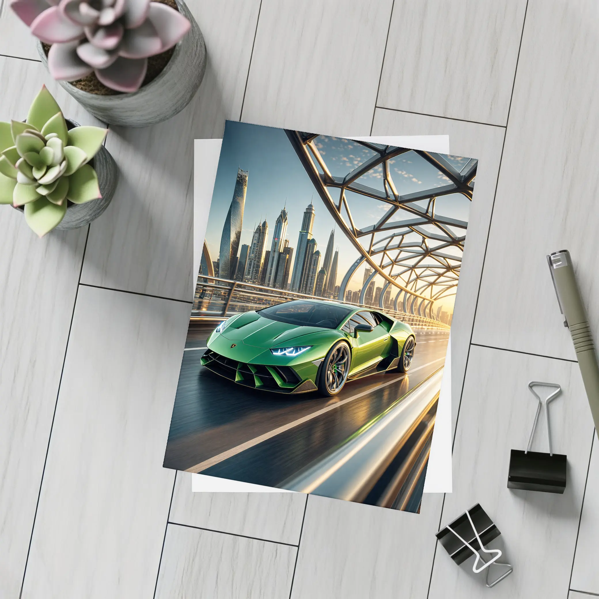 Lamborghini Huracan Green City Bridge Drive – Postcards