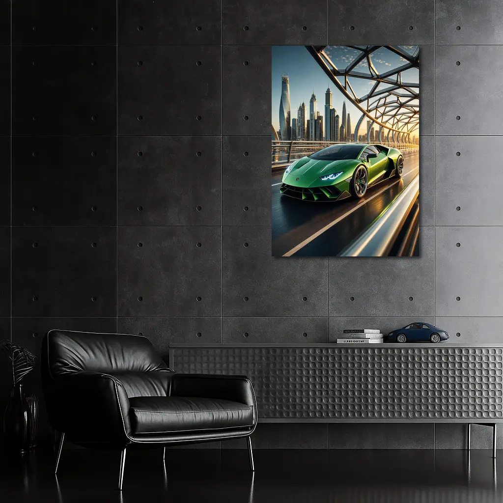 Lamborghini Huracan Green City Bridge Drive – Wall Art