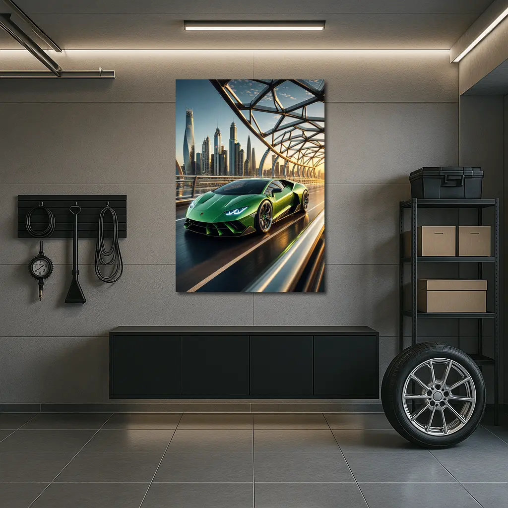 Lamborghini Huracan Green City Bridge Drive – Wall Art