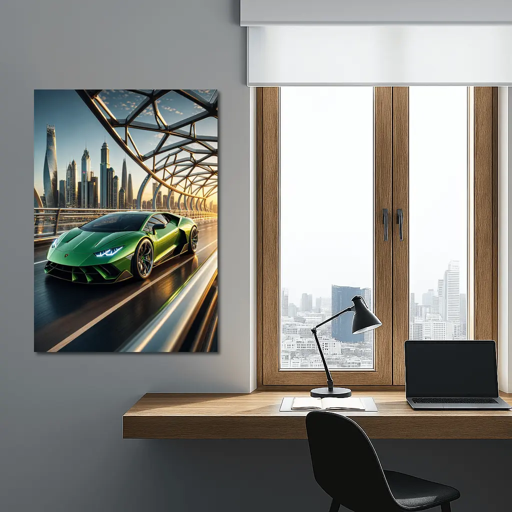 Lamborghini Huracan Green City Bridge Drive – Wall Art