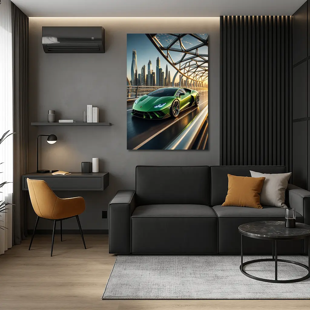 Lamborghini Huracan Green City Bridge Drive – Wall Art