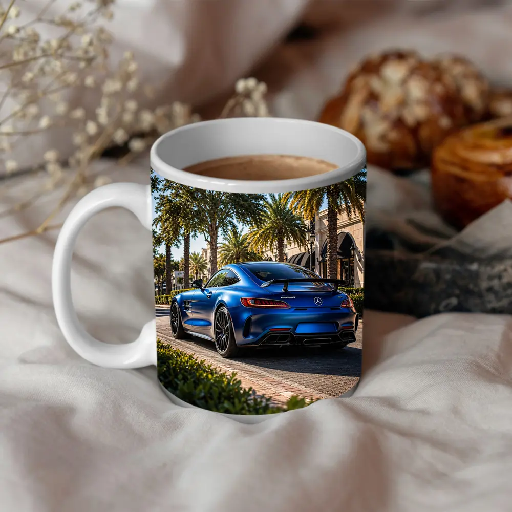 Mercedes AMG GT Blue Palm Tree Street – Mugs
