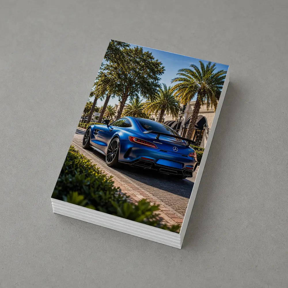 Mercedes AMG GT Blue Palm Tree Street – Postcards